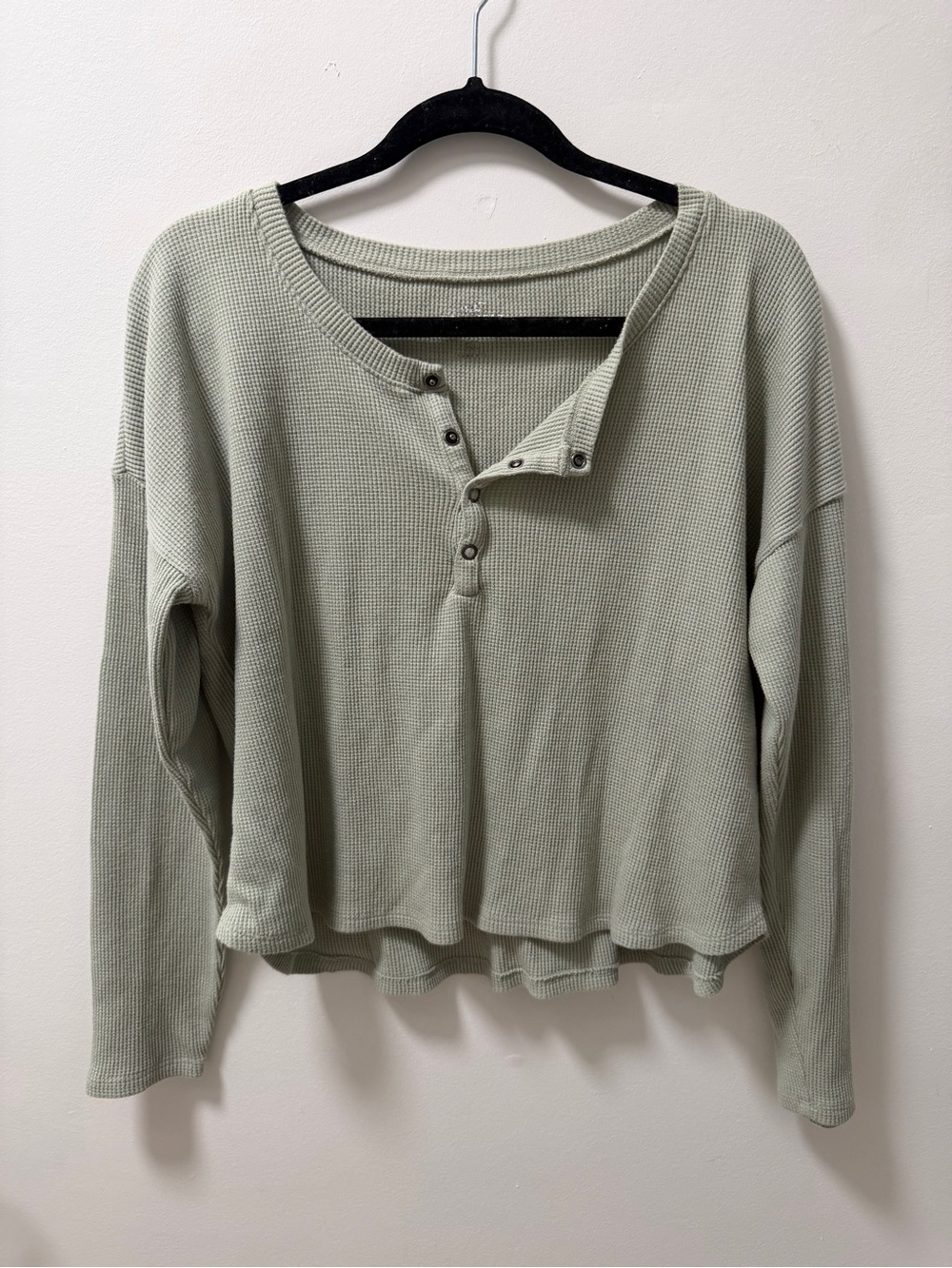Hollister Waffle Knit Henley Long-Sleeve Top - Sage Green